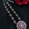 Traditional Flower Design Silver Plated Necklace with Stone Work Jewelry