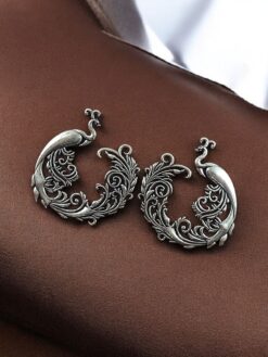 Designer Silver Plated Peacock Stud Earrings with Premium Finish