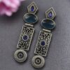 silver replica Oxidized dangler earrings with Monalisa stone