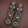 Oxidized silver replica dangler earrings with Monalisa stone