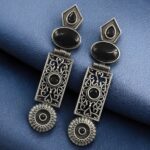 Beautiful Silver Replica Oxidized Dangler Earrings | Monalisa Stone Floral Art Jewelry - "Black"