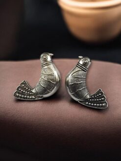 Oxidized silver plated bird stud earrings