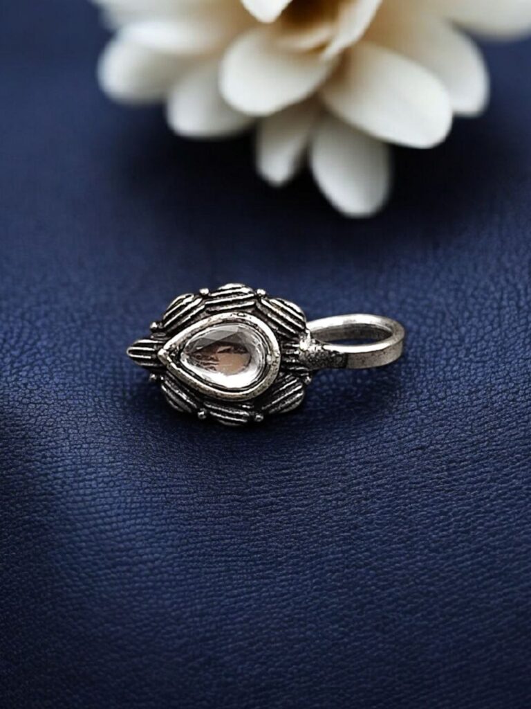 Silver Plated Stone Press Nosepin | Traditional Jewelry