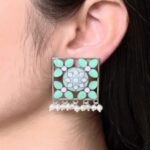 Traditional Silver Plated Meenakari Stud Earrings | Oxidized Pearl Work Amazing Jewelry