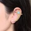 Gold plated peacock feather meenakari earcuff with stone work