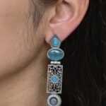 Beautiful Silver Replica Oxidized Dangler Earrings | Monalisa Stone Floral Art Jewelry