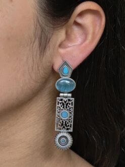 silver replica Oxidized dangler earrings with Monalisa stone