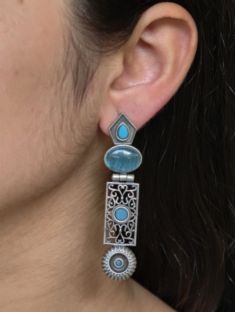 Beautiful Silver Replica Oxidized Dangler Earrings | Monalisa Stone Floral Art Jewelry