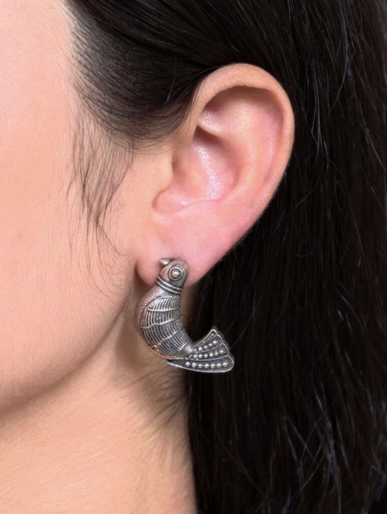 Designer Oxidized Silver Plated Bird Stud Earrings for Perfect Daily Wear Jewelry