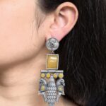 Beautiful Design Silver Replica Peacock Dangler Earrings | Stone Work Oxidized Jewelry