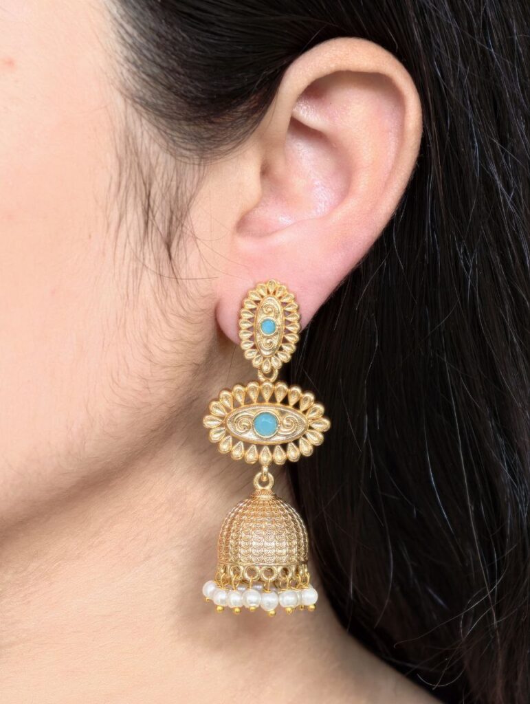 Elegant Gold Plated Jhumka Dangler Earrings | Stone & Pearl Work Amazing Jewelry
