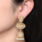 Elegant Gold Plated Jhumka Dangler Earrings | Stone & Pearl Work Amazing Jewelry - "Baby Pink"
