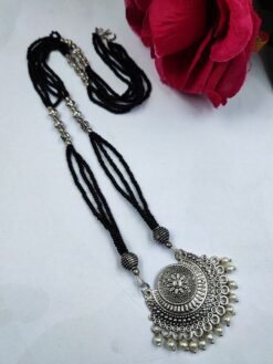 Flower design oxidized mangal sutra necklace for women