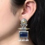 Beautiful Design Two-Tone Stud Earrings | Monalisa Stone with Pearl Detailing