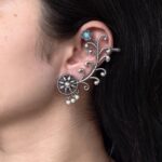 Traditional Look Flower Design Earcuff | Silver Replica Stone & Pearl Work Beautiful Jewelry For Girls