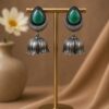 silver replica Oxidized jhumka earrings with Monalisa stone