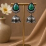 Traditional Oxidized Jhumka Earrings | Silver Replica Monalisa Stone Perfect Jewelry Gift for Her - "Mint"
