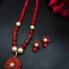 Beautiful Flower Necklace with Red Stone and Pearl Work Elegant Design