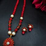 Beautiful Flower Necklace with Red Stone and Pearl Work Elegant Design