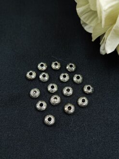 Antique Design Small Round German Silver Beads for DIY Jewelry Making Raw Material Craft Supplies (16 piece)