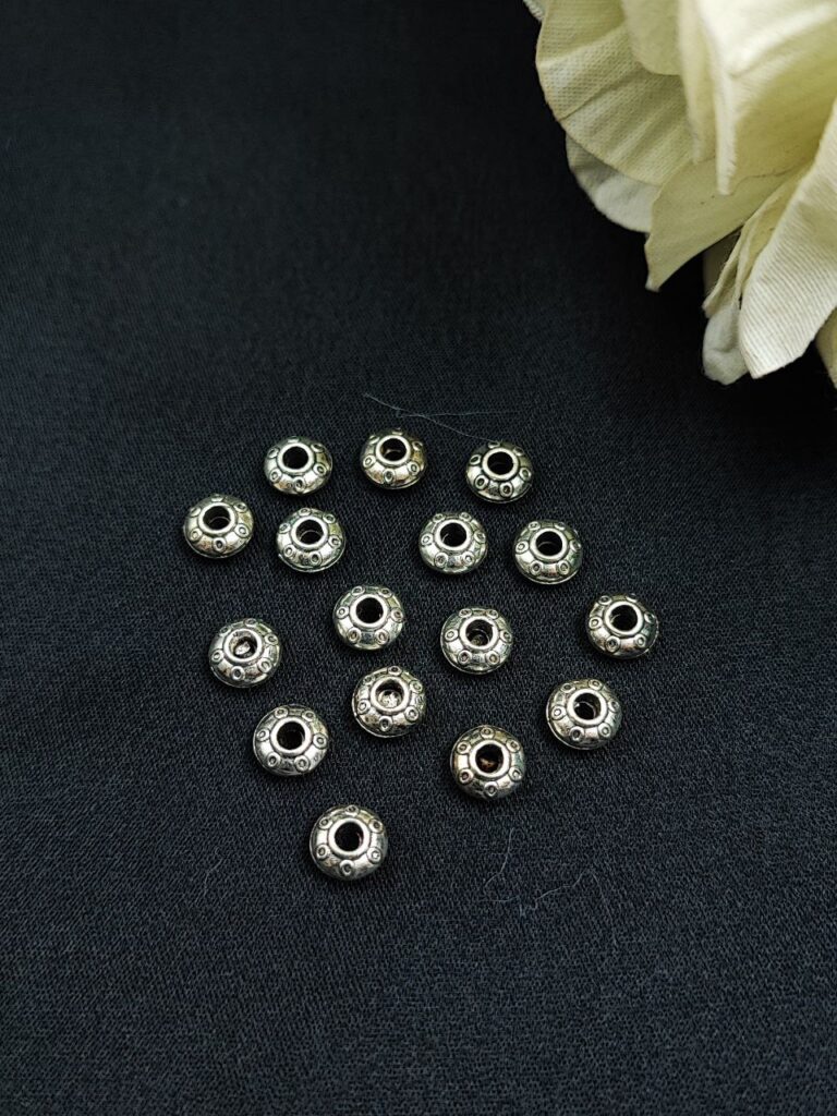 Antique Design Small Round German Silver Beads for DIY Jewelry Making Raw Material Craft Supplies (16 piece)
