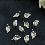Stylish Leaf Motif Silver Plated German Silver Charm Raw Material (10 piece)