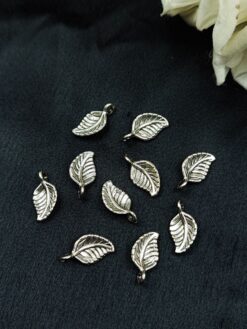 Stylish Leaf Motif Silver Plated German Silver Charm Raw Material (10 piece)