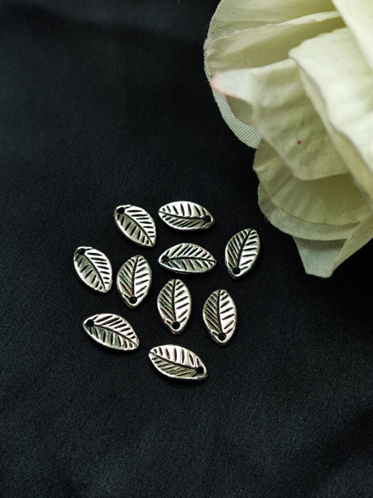 Designer Leaf Motif Silver Plated German Silver Charm Raw Material (10 piece)