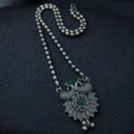 Peacock Design Silver Plated Chain Necklace with Stone and Pearl Work