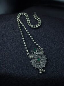 Peacock Design Silver Plated Chain Necklace with Stone and Pearl Work