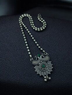 Peacock Design Silver Plated Chain Necklace with Stone and Pearl Work