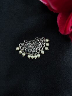 Half Round German Silver Raw Material with Pearl Work for DIY Jewelry Making