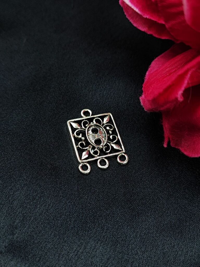 Square Shape Floral Art German Silver Charm Raw Material for DIY Jewelry Making