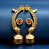 Flower design gold plated jhumka earcuff with stone work