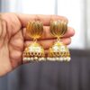 Beautiful Gold Plated Lotus Jhumka Earrings | Pearl Detailing Traditional Dangler Jewelry 7 Gold plated lotus jhumka earrings with pearl detailing