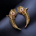 Handcrafted Gold Plated Peacock Feather Meenakari Earcuff | Traditional Best Daily Wear Jewelry - "Baby Pink"