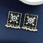 Traditional Silver Plated Meenakari Stud Earrings | Oxidized Pearl Work Amazing Jewelry - "Black-White"