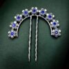 Silver plated flower bun stick hair accessory with stone work