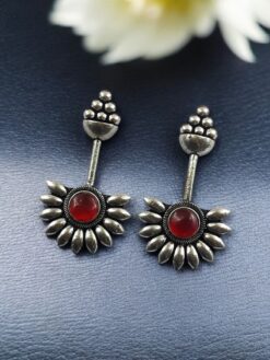 Traditional Silver Plated Monalisa Stone Earrings | Designer Jewelry