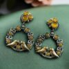 Elegant Two-Tone Bird Earrings | Flower Design Stone Work Best Traditional Jewelry 11 Two-tone bird design dangler earrings with flower stone work