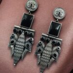 Beautiful Design Silver Replica Peacock Dangler Earrings | Stone Work Oxidized Jewelry - "Black"