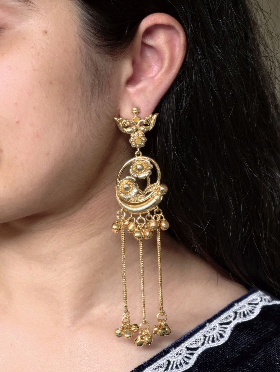 Festive Wear Gold Plated Peacock Dangler Kashmiri Earrings with Flower Design Beautiful Jewelry For Women 3 Gold plated Kashmiri peacock dangler earrings with flower design
