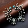 Traditional Look Flower Design Earcuff | Silver Replica Stone & Pearl Work Beautiful Jewelry For Girls 9 Silver replica flower design earcuff with stone and pearl work