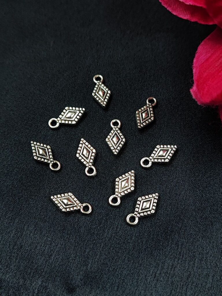 Hanging Diamond Shape German Silver Beads for DIY Jewelry Making Raw Material Craft Supplies (10 piece)