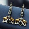 Premium look Nandi design two-tone earrings stone and pearl