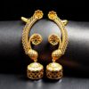 Flower design gold plated jhumka earcuff with stone work