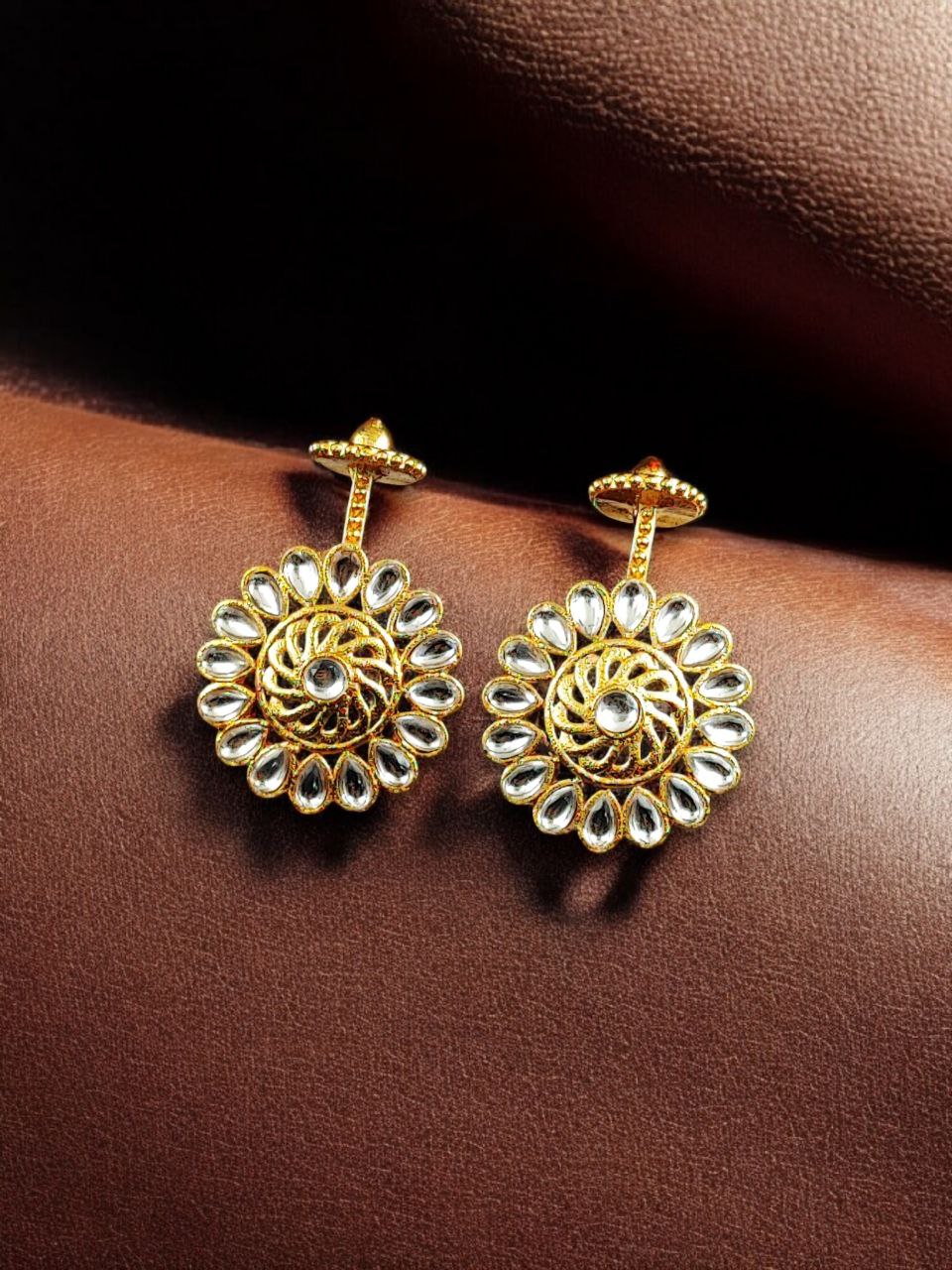Traditional Gold Plated Bugadi Earrings | Elegant Stone Work Best Designer Jewelry 3 Gold plated traditional bugadi earrings with elegant stone work