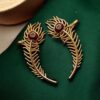 Gold plated peacock feather meenakari earcuff with stone work