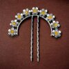 Silver plated flower bun stick hair accessory with stone work