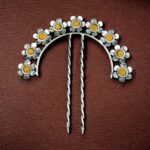 Ethnic Silver Plated Flower Bun Stick | Beautiful Hair Accessory with Stone Work - "Yellow"